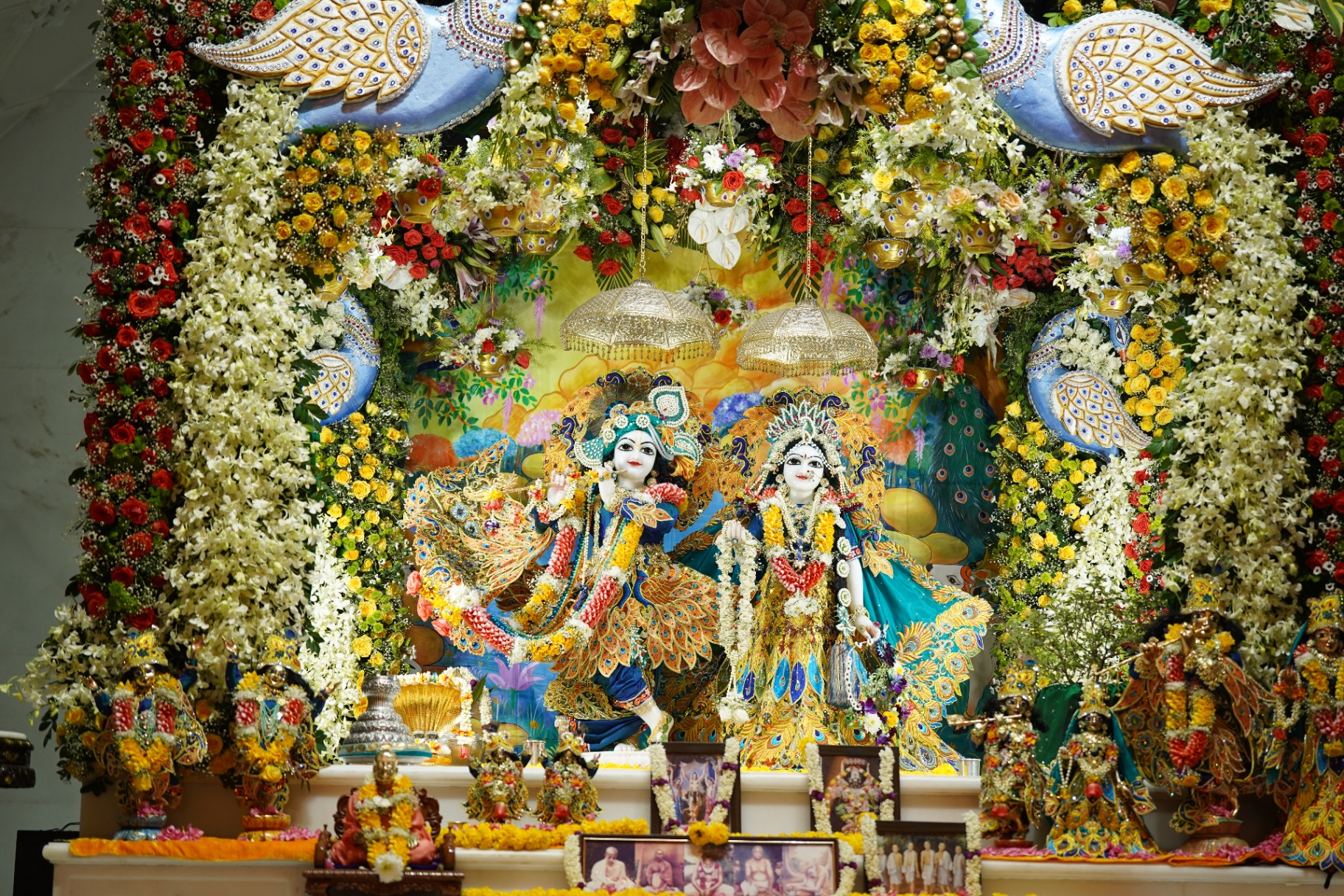 Grand floral altar of Sri Radha-Krishna